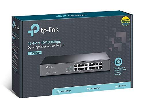 TP-Link-TL-SF1016DS-Conmutador-Fast-Ethernet-de-16-Puertos-10100-Mbps-Plug-and-Play-Metal-Escritorio-Montaje-en-Bastidor-sin-Ventilador-Vida-Util-Limitada