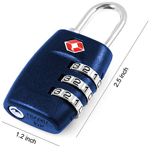 DanziX TSA Approved Lock and 4 Colors Stainless Steel Safety Tetherï¼Œ3-Dial Combination Travel Luggage Lock with Lanyard Security Cable for Protect Your Different Sizes of Suitcase,Baggage-Deep Blue