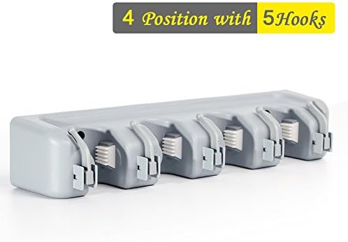 Mop and Broom Holder, Wall Mounted 4 Position with 5 Hooks Garage Storage Tool Rack Utility Holder Home Organization Storage Solutions Kitchen Tool Organizer for Closet Organizer (4 Position, 5 Hooks)
