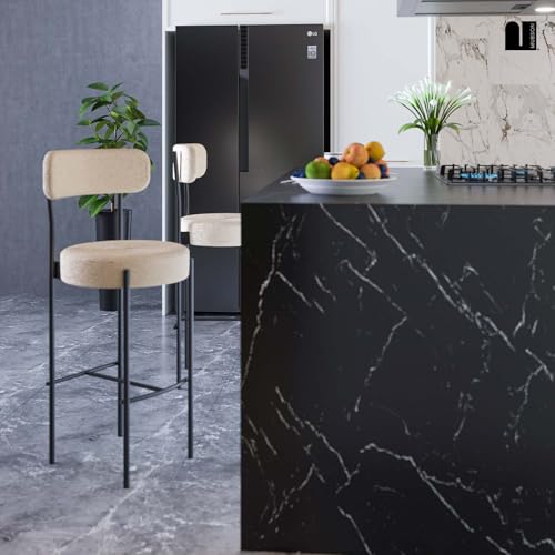 MUBSON Juego de 2 Bancos para Barra de Cocina. Par de Taburetes de Cocina o Bar T﻿apizados. Set de 2 Sillas Altas Altura de 1 Metro con Respaldo Luma. Bar Chairs
