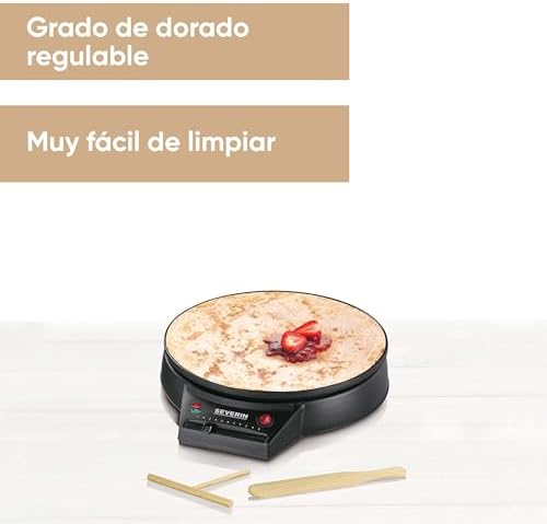 Severin crepadeira elétrica, forma redonda para crepes doces e salgados, crepeira xxl 30 cm com regulagem contínua de temperatura, preto, cm 2198