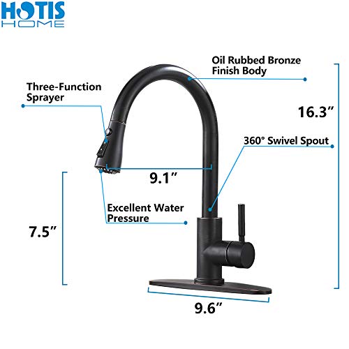 Hotis Pull Down Prep Sprayer Single Lever Single Handle Pull Down Kitchen Sink Faucet, Lead-Free Oil Rubbed Bronze Kitchen Faucets with Deck Plate
