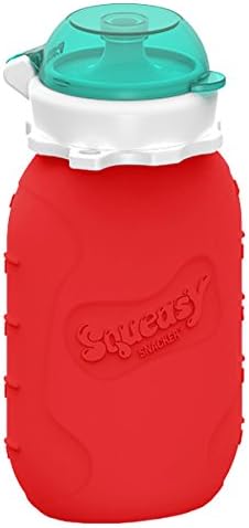 Reusable Baby Food Pouch + Squeeze, Portable, Refillable Baby Food Container, Storage + Great for Smoothies and Snacks + 100% Food Grade Silicone - Squeasy Snacker - Featuring No-Spill Insert