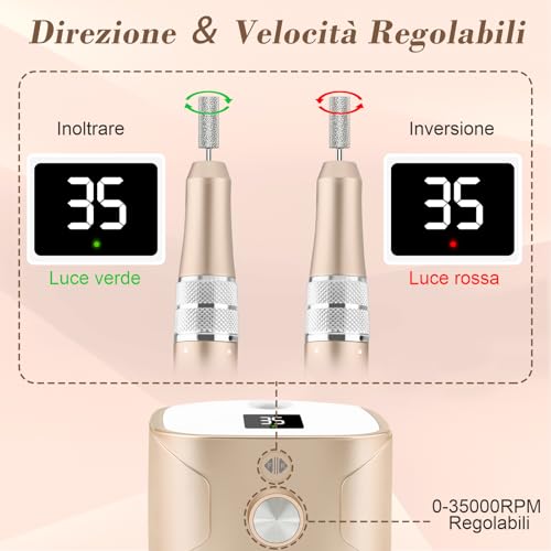 Kredioo Professional Nail Drill 35000RPM, Nail Cutter, Electric Nail File, Manicure and Pedicure, Electric Drill for Removing Gel/Nail Polish, Gold