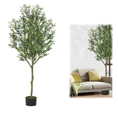 POGEPE Árbol de Olivo Artificial, 6FT/180cm Olivo Artificial Grande Entera Desmontable, Macetas Decorativas Interior Olivo Artificial con Ramas y Frutas, para Decoración Interior Hogar Oficina