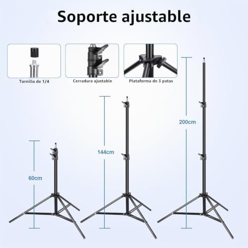 FGen 120W Octogonal Softbox with 3000-6500K LED Bulb, 2M Thicker Light Stand, Suitable for Studio Photography, Youtube and TikTok Video Recording.