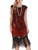 Women's 1920s Flapper Dresses - Sequined Beaded Fringed Emblished Great Gatsby Dresses (M, Wine red)