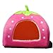Strawberry Cotton Soft Small Dog Cat Pet Bed House S/M/L/XL (Pink, S)