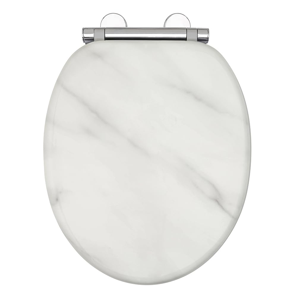 AQUALONA® Premium Tongue and Groove Soft Close Toilet Seat - Moulded Wood - Stainless Steel Slow Close Hinges - Wipe Clean - Contemporary Design - Durable (Marble Toilet Seat)