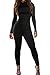 VamJump Women Spandex Long Sleeve High Waist Bodycon Jumpsuits Bodysuit Black