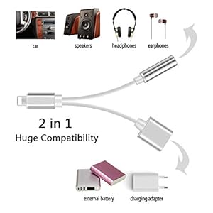 Headphone Adapter Dongle Jack Aux Audio & Charging & Volume Control 2 in 1 Cables Stereo Adaptor Connector Earphone Charger Splitter for iPhone7/7plus/iphone8/8plus/iphoneX,Support iOS 10.3/12-Silver from MPWHYL
