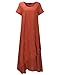 ZANZEA Womens Vintage Round Neck Two-layer Short Sleeve Cotton Linen Maxi Dress Rust red XL