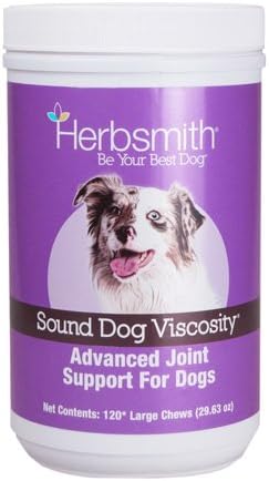Amazon Com Herbsmith Sound Dog Viscosity Advanced Joint Support For Dogs Veterinarian Recommended Glucosamine For Dogs Hyaluronic Acid Chondroitin Msm Natural Arthritis Pain Relief 120ct Large Chews