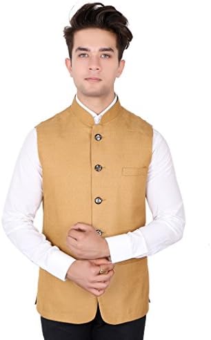 La Rainbow Men's Casual Silk Blend Nehru Jacket 44 Beige