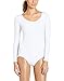 FAIMILORY Women's Basic Solid Scoop Neck Bodysuit Stretch Leotard (M, White-Long Sleeve)