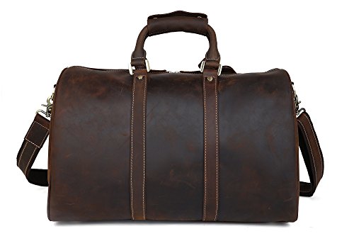 BAIGIO Vintage Leather Travel Duffle 17 Inch Weekend Bag Gym Bags Carry On Duffel Tote Luggage for Men (Dark Brown)