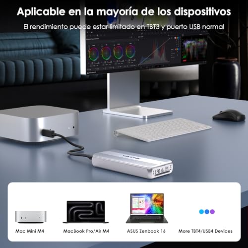 WAVLINK Carcasa SSD M.2 NVMe de 40Gbps con Ventilador de Refrigeración, Caja NVMe USB4 compatible con Thunderbolt 4 hasta 3848 MB/s, compatible con SSD de tamaño 2230/2242/2260/2280 B+M/M-Key