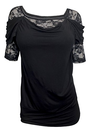eVogues Plus size Floral Lace Half Sleeve Top Black - 2X