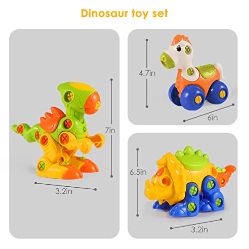 Dinosaur Toys, STEM Learning Toys, Construction Engineering Building Play Set for Boys Girls Toddlers, Best Kids Toy Gift for Ages 3yr – 6yr, 3 Years and up (Colorful)