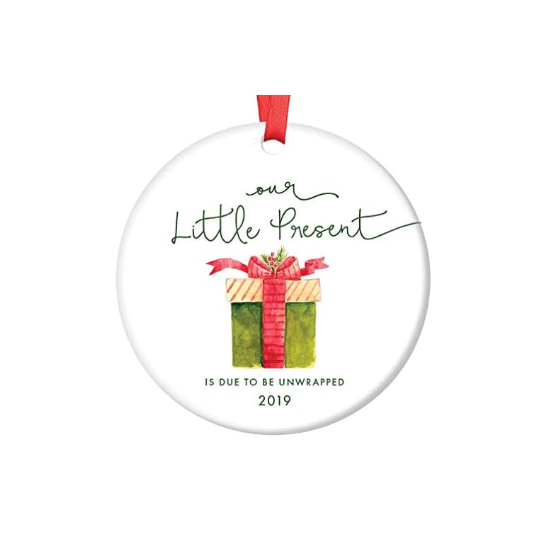 2022 Dated Christmas Ornaments Little Present Christmas Ornament Baby Due Date 2022 Festive Ceramic