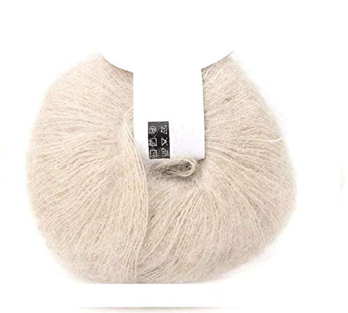 Wool Knitting, Soft Warm Beige Mohair Wool, Angora Long Wool Yarn, with A Crochet, for Garments Scarves Sweater Shawl Hats and Craft Projects
