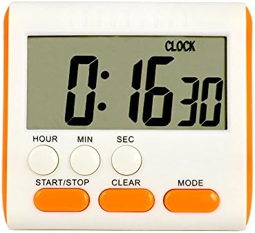 WiseField Digital Kitchen Alarm Timer Clock Large LCD Display Count Down UP Magnetic Backing (Orange Button)