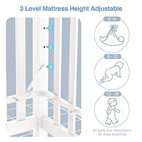 Dourxi 3in1 Convertible Crib, Toddler Bed with 3 Adjustable Mattress