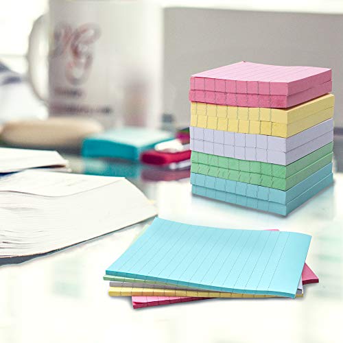 JPSOR 15Pads Colorful Lined Sticky Notes Set, Memo Notes, Self-Stick Notes, 10Pads 3" x 3", 5Pads 6" x 4", 5 Colors - Thumbnail 5