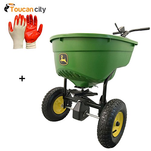 Toucan City Nitrile Dip Gloves(5-Pack) and John Deere 130 lbs. Capacity Push Broadcast Spreader 45-0462-JD