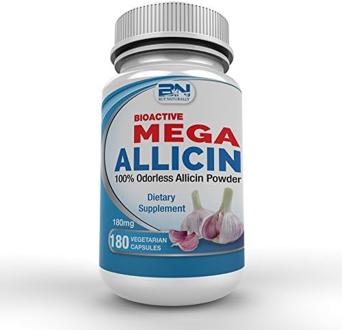 Mega Allicin 100% Allicin from Garlic 180mg/180 vCaps, Odorless, Non-GMO, and Gluten-Free (180 Count)