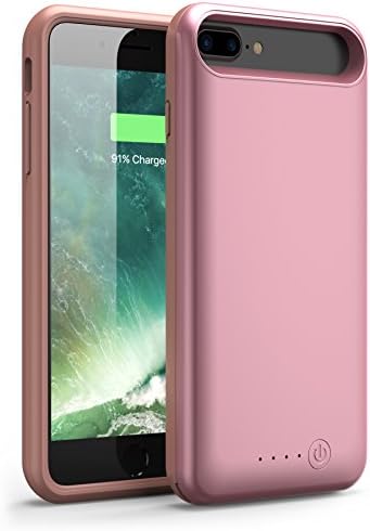 iPhone 7 Plus Battery Case, Foxin Super Capacity [8000 mAh] Extended Battery Charger Case Rechargeable Power Bank Battery Charging Case for iPhone 7 Plus/6 Plus/6S Plus(5.5 inch) (Rose Gold)