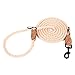 Mile High Life | Dog Rope Leash with Genuine Leather Tailored Connection | Dog Slip Lead | Dual Configuration | with Heavy Duty Metal Sturdy Clasp (Light Borwn Cotton 8 FT Hand Free)