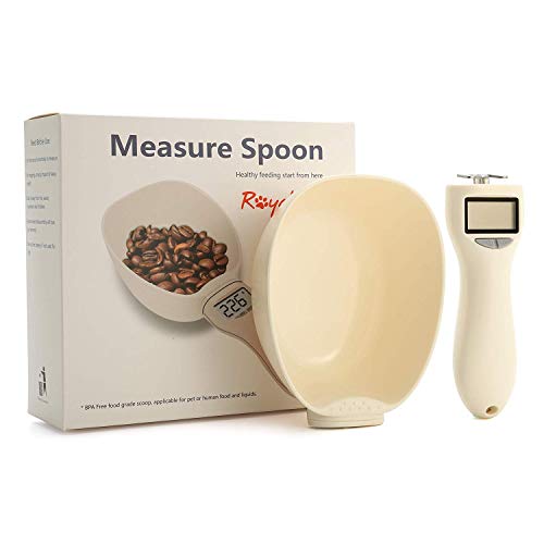 HAICHEN TEC Pet Food Measuring Scoop, Precise Dog Food Measuring Cup Five Measuring Units,Detachable, Cat Food Digital Scale Spoon with LCD Display for Measuring Pets Food (White)