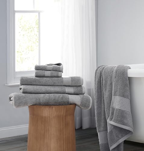 Brooklyn Loom Cotton Tencel™ Grey Cotton 6-Piece 6 Piece Set Towel, Solid Theme…