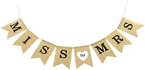 Miss to Mrs Natural Burlap Banner for Wedding Celebration Bridal Shower and Bachelorette Party Decorations and photo props.