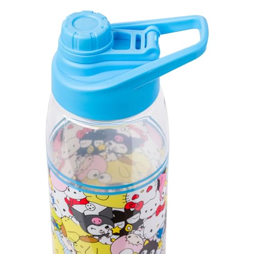Silver Buffalo Sanrio Hello Kitty and Friends Featuring Badtz-Maru, Keroppi, My Melody, Pochacco, Chococat, Pompompurin, Kuromi, and Little Twin Stars Water Bottle with Screw-On Lid, 28 Ounces