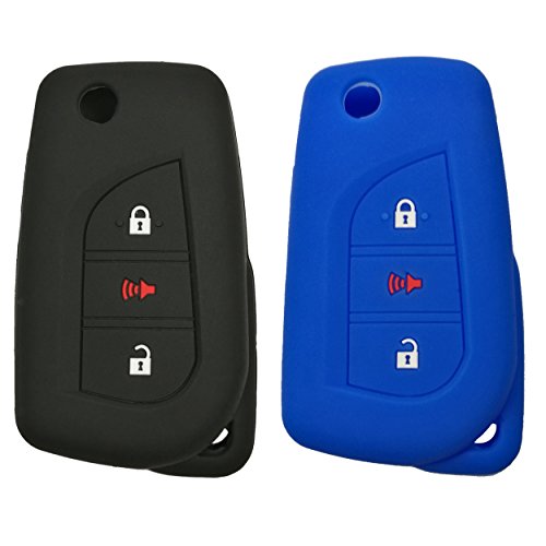 Coolbestda 2Pcs Silicone 3buttons Key Fob Cover Protector Keyless Jacket Remote Control Holder for 2018 2017 Toyota Corolla iM Black Blue