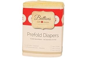 Buttons Diapers â€“ 100% Unbleached Cotton Organic Prefolds â€“ 6 Pack Baby Cloth Diaper Natural Premium Eco-Friendly Antimic
