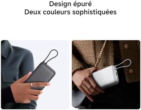 22.5W Batterie Externe 20000mAh, Câble Intégré, Gris