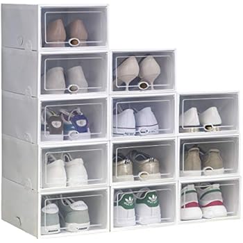 IRONLAND Storage Shoe Box White 12 Pack Clear Plastic Stackable White