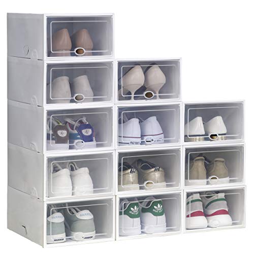 IRONLAND Storage Shoe Box White 12 Pack Clear Plastic Stackable White - Thumbnail 7
