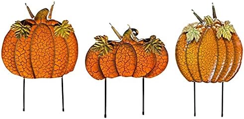 Yard Signs - Clovers Garden Halloween Fall Outdoor Yard Decorations Pumpkin Metal Yard Signs with Stakes - Fall Thanksgiving Lawn Walkway or Planter Rustic Home Décor - Set of 3 (Style B)