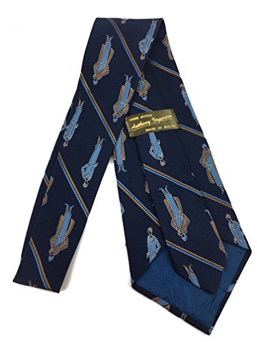 Lady Art Deco Vintage Tie - Jacquard Weave Wide Kipper Necktie Stripe Navy Blue
