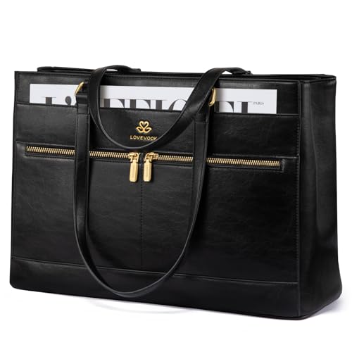 LOVEVOOK Handtasche Damen Groß, 17,3 Zoll Laptoptasche Retro-Leder Arbeitstasche Aktentasche, Leicht Shopper Tasche Schultasche Lehrertasche, Elegant 