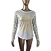 GBSELL Women Casual Deer Letter Cotton Long Sleeve Shirt Tops (L, Gray Stripe)
