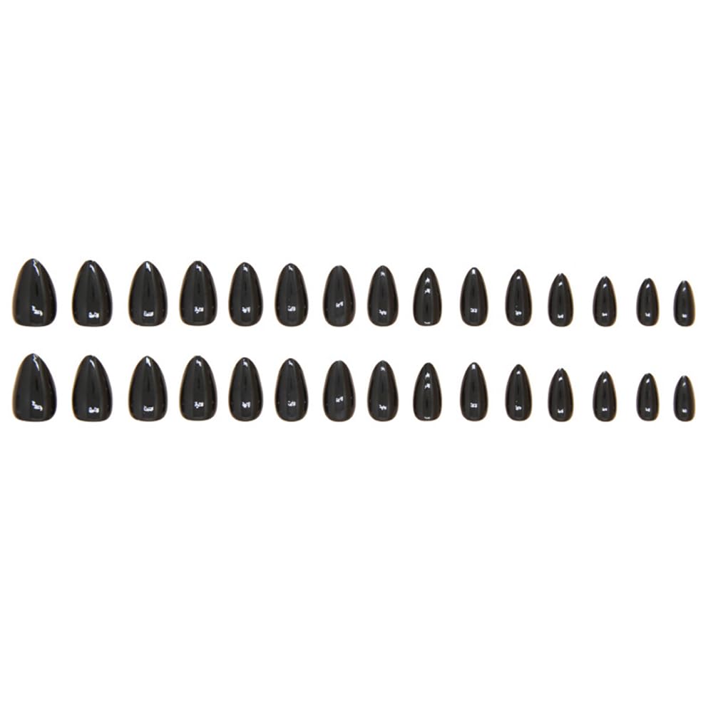 30 Pcs Black Press on Nails Short Almond - YEFIUO Extra Short Fake Nails Press ons Nail Art Tips French Glitter Glue on Nails with Design Full Cover False Nails Stick on Nails Acrylic Nail Kit - Image 5