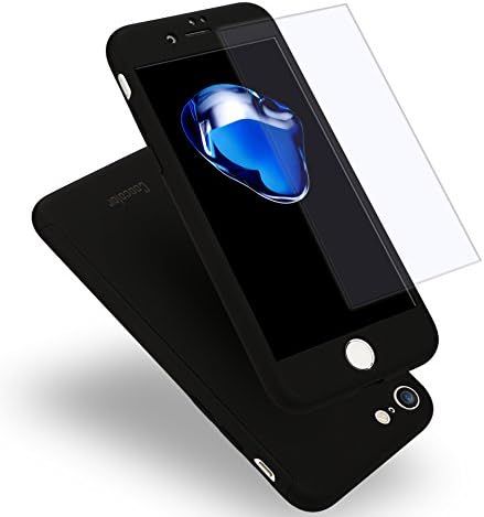 iPhone 8 Case, Coocolor 360 Degree All-Around Ultra Thin Full Body Coverage Protection Dual Layer Hard Slim Case + Tempered Glass Screen Protector for iPhone 8-Black