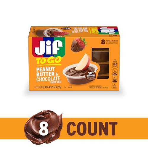 JIF TO GO PEANUT BUTTER & CHOCOLATE FLAVORED SPREAD, 8 SINGLE-SERVE CUPS, 1.1 OZ. EACH