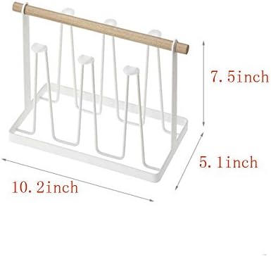 Mug Cup Rack Holder Organizer Stand Steel Wood Handle(White)