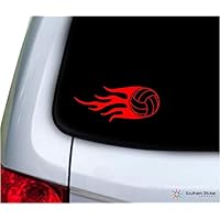 Southern Sticker Company Flaming Volleyball 7x2.9 inches Sports Size Laptop car Window Truck - Made and Shipped in USA (red)